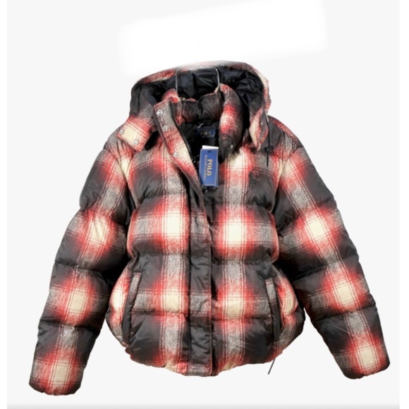 Polo Ralph Lauren Women's Carly Red Plaid‎ Down Puffer winter coat Jacket size M - Picture 5 of 10